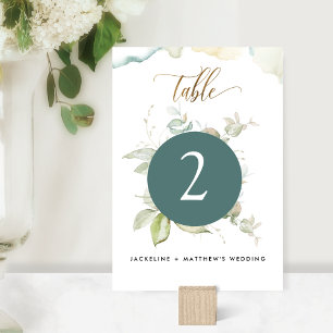 Numéro De Table Mariage au feuillage élégant d'eucalyptus, Vert