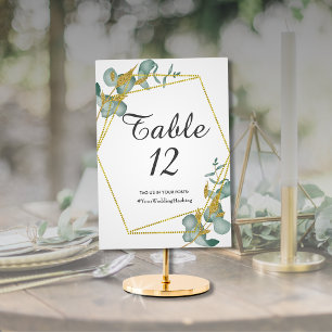 Numéro De Table Mariage au feuillage pailleté or Eucalyptus Hashta