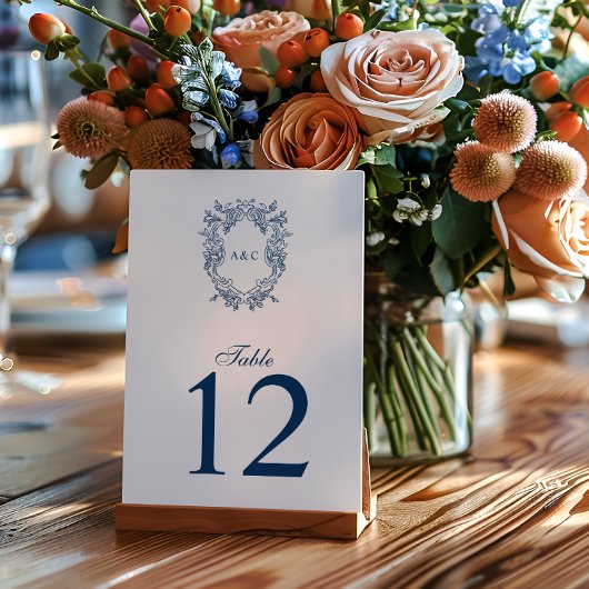Numéro De Table Mariage au monogramme de blason de style Régence v