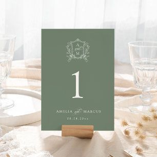 Numéro De Table Mariage au motif de crête vintage vert sauge
