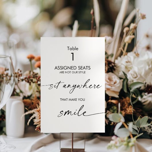 Numéro De Table Mariage Aucun siège assigné, Sit Anywhere Signer