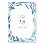 Numéro De Table Mariage aux feuilles d'indigo marine aquarelle (Dos)