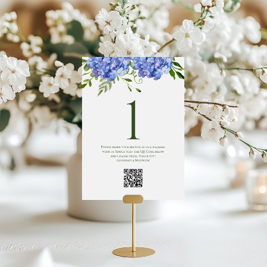 Numéro De Table Mariage aux Hortensias Bleus