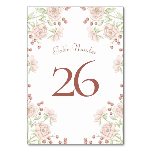 Numéro De Table Mariage aux Roses Roses Blush (Dos)