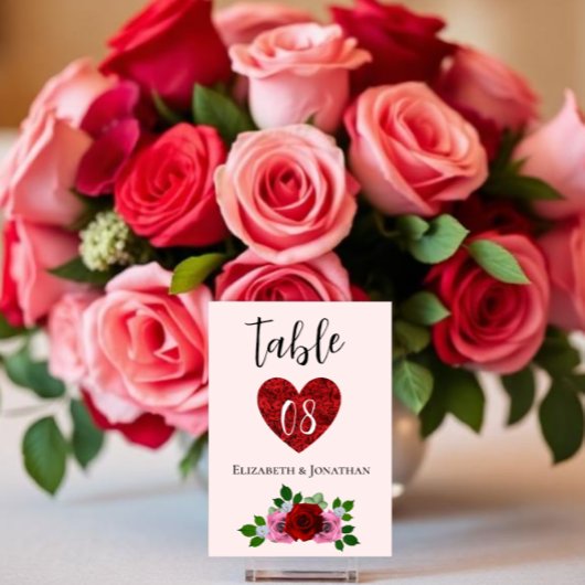 Numéro De Table Mariage aux Roses Rouges et Roses