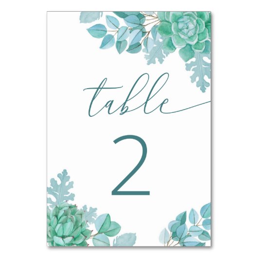 Numéro De Table Mariage aux Succulentes de Teal | Botanique Bleu V (Par défaut)