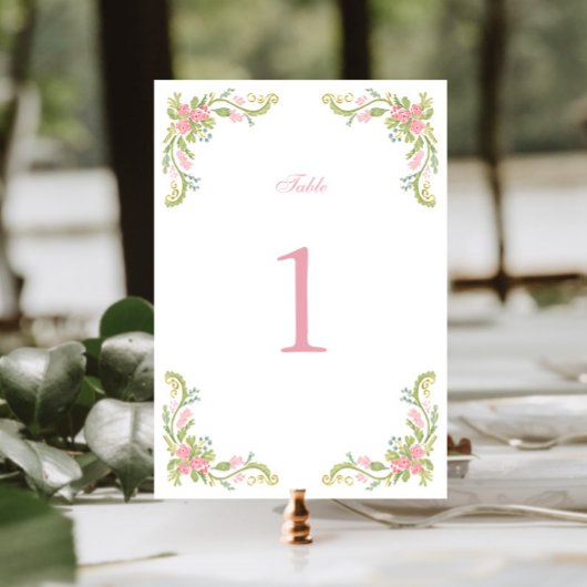 Numéro De Table Mariage avec Bordure Florale Rococo Ornée