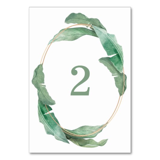 Numéro De Table Mariage avec verdure tropicale. Botanique à l'aqua (Par défaut)