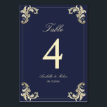 Numéro De Table Mariage baroque bleu marine<br><div class="desc">Elégante carte de numéro de table baroque bleu marine et or, parfaite pour guider les clients vers leur siège à la réception. Conçu avec des fleurs dorées ornées et des détails personnalisables, ce numéro de table est idéal pour les mariages classiques, de luxe et classiques. Coordonné avec la suite de...</div>
