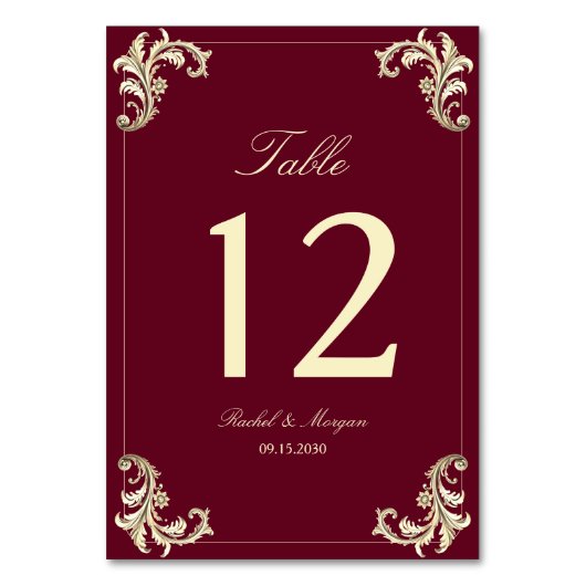 Numéro De Table Mariage Baroque en Or de Bourgogne (Par défaut)