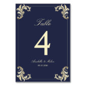 Numéro De Table Mariage Baroque Or Bleu Marine (Dos)