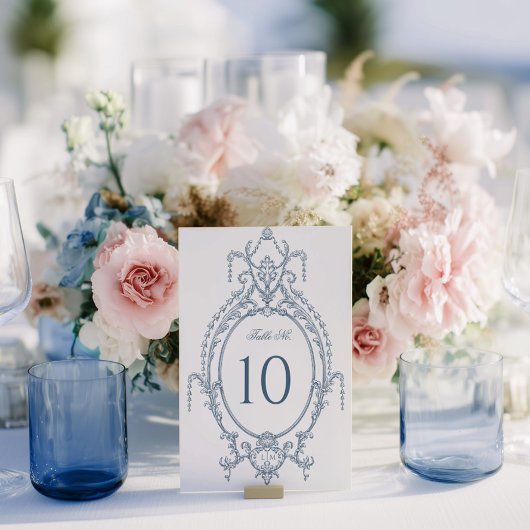 Numéro De Table Mariage baroque orné bleu français