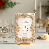 Numéro De Table Mariage Baroque Orné Floral Or