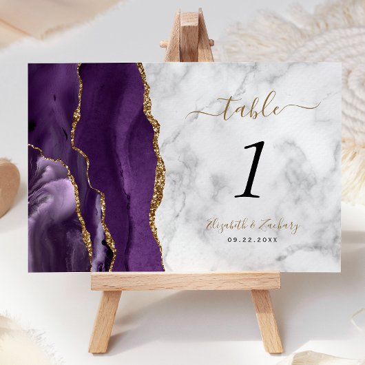 Numéro De Table Mariage Bille d'Agate Or Violet
