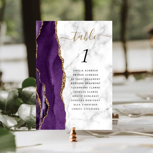Numéro De Table Mariage Bille d'Agate Or Violet