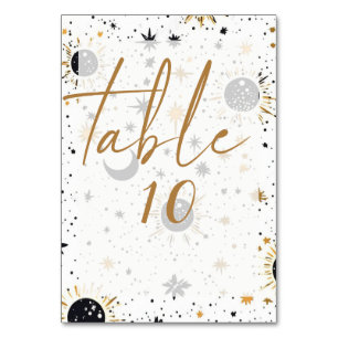 Numéro De Table Mariage Black and Gold Sun Moon