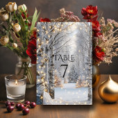Numéro De Table Mariage Blanc Birch Trees Neige Jaune Lumières