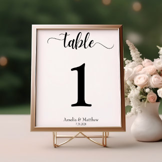 Numéro De Table Mariage blanc et noir minimaliste moderne