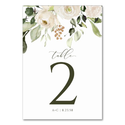 Numéro De Table Mariage Blanc Floral Végétal Botanique Or (Par défaut)