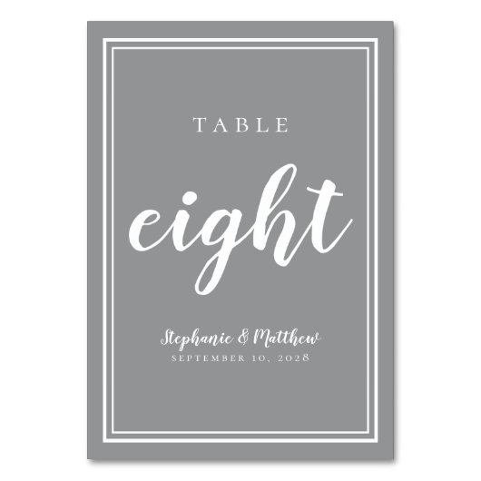 Numéro De Table Mariage blanc gris | Tableau simple moderne huit (Dos)