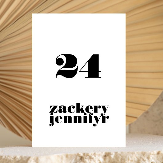 Numéro De Table Mariage blanc noir moderne