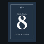 Numéro De Table Mariage bleu classique de la marine<br><div class="desc">Une carte simple mais polyvalente,  classique mariage numéro de table avec le monogramme initial des couples.</div>