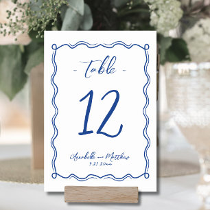 Numéro De Table Mariage Bleu Dessiné à la Main Fantaisiste et Exce