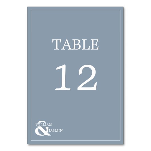 Numéro De Table Mariage bleu Dusty moderne unique avec noms et (Dos)
