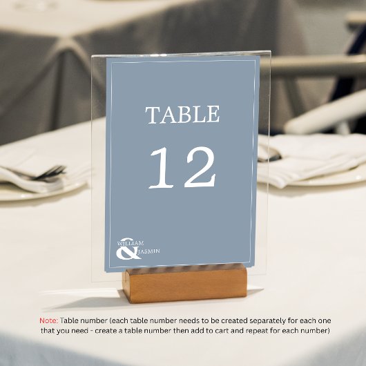 Numéro De Table Mariage bleu Dusty moderne unique avec noms et