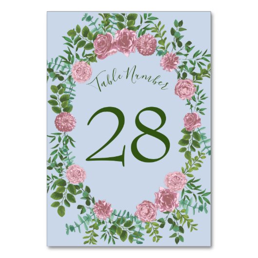 Numéro De Table Mariage bleu et rose Pastel Printemps Floral (Dos)