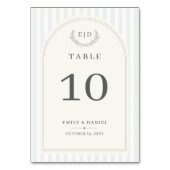 Numéro De Table Mariage bleu et vert sauge rayé avec monogramme (Par défaut)