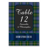 Numéro De Table Mariage bleu et vert tartan plaid (Dos)