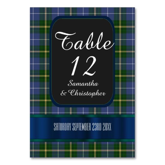 Numéro De Table Mariage bleu et vert tartan plaid (Par défaut)