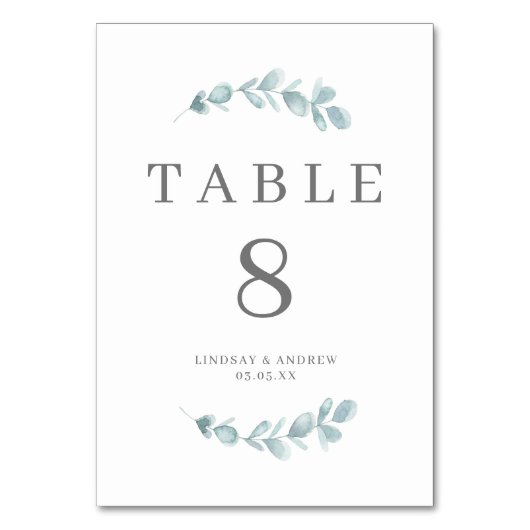 Numéro De Table Mariage bleu Ethereal Eucalyptus (Dos)