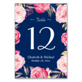 Numéro De Table Mariage bleu marine de la couronne rose florale Nu (Dos)