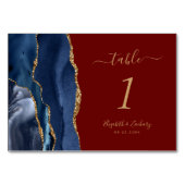 Numéro De Table Mariage bleu marine or agate bordeaux (Dos)