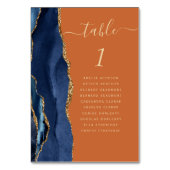 Numéro De Table Mariage Bleu Nuit Or Agate Orange Brûlé (Dos)