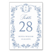 Numéro De Table Mariage Bleu Poussiéreux à Fleurs de Grâce Ornée V (Dos)