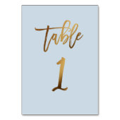 Numéro De Table Mariage bleu poussiéreux en feuille d'or numéro de (Dos)