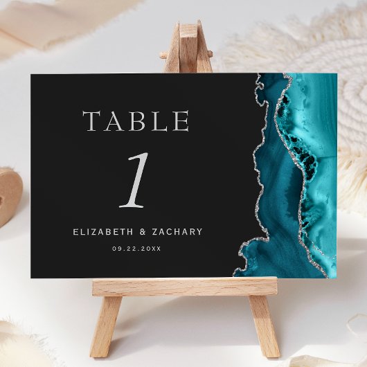 Numéro De Table Mariage bleu sarcelle argent foncé