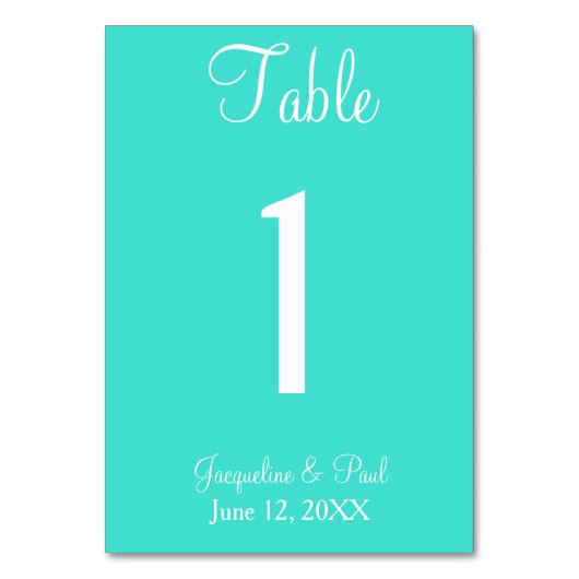 Numéro De Table Mariage bleu turquoise N° de tableau (Dos)