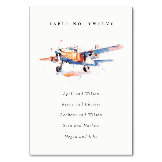 Numéro De Table Mariage Blue Orange Blush Air Plane (Dos)