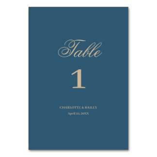 Numéro De Table Mariage Bohème Floral Or et Bleu Marine