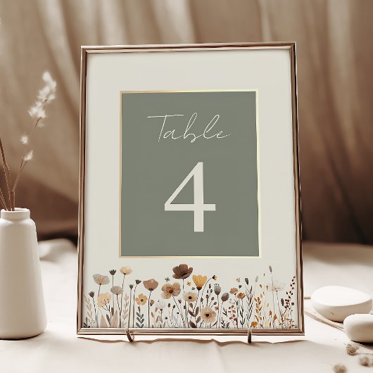 Numéro De Table Mariage Bohème Vert Sauge