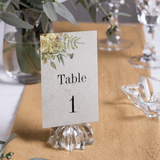 Numéro De Table Mariage Boho Bouquet Rose jaune