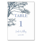 Numéro De Table Mariage Boho d'arbre simple bleu (Dos)