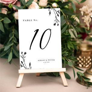 Numéro De Table Mariage Boho Russe Blanc et Noir Fleur sauvage