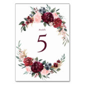 Numéro De Table Mariage boho rustique bordeaux aquarelle (Dos)