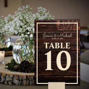 Numéro De Table Mariage Bois Brun Foncé Rustique Crème