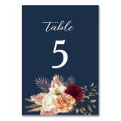 Numéro De Table Mariage Bordeaux et Bleu Marine (Dos)